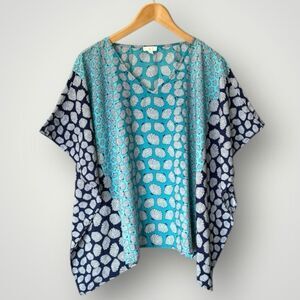 C Blue and White Patterned Blouse